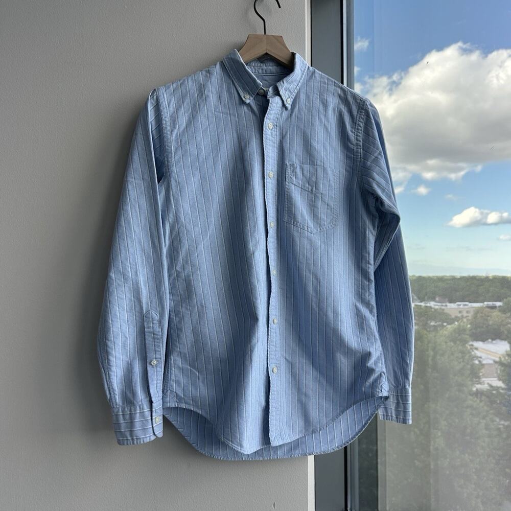 Club Monaco Cotton Oxford Blue White Striped Button Down Slim Shirt XS